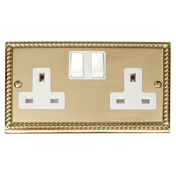 Click GCBR036WH Deco Georgian Style 2 Gang 13A 2 Pole Switched Socket - White Insert