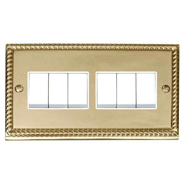 Click GCBR105WH Deco Georgian Style 6 Gang 10AX 2 Way Plate Switch - White Insert