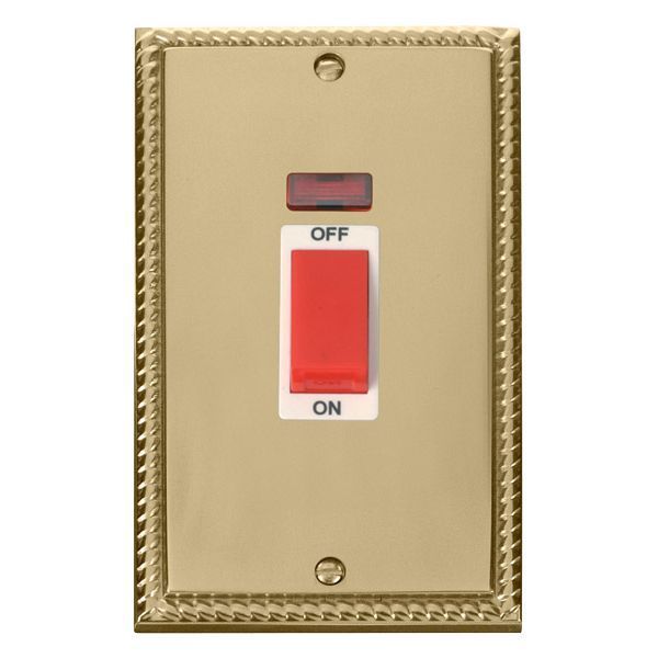 Click GCBR203WH Deco Georgian Style 2 Gang 45A 2 Pole Neon Switch - White Insert