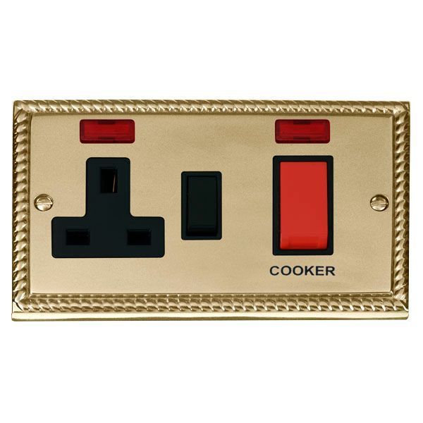 Click GCBR205BK Deco Georgian Style 45A Cooker Switch Unit with 13A 2 Pole Neon Switched Socket - Black Insert
