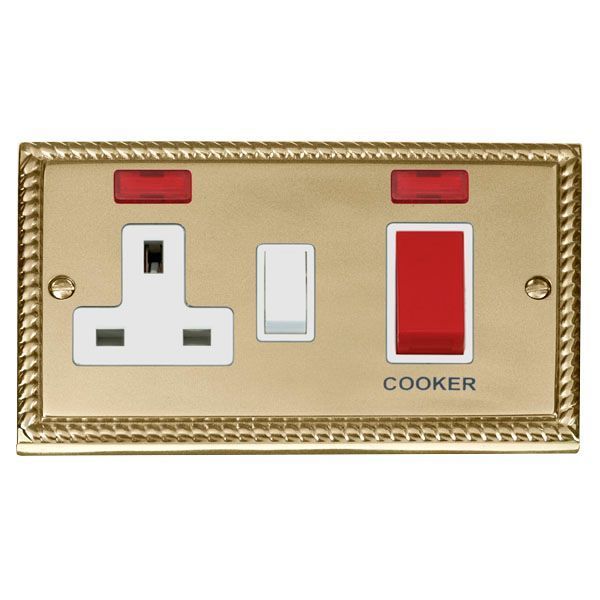 Click GCBR205WH Deco Georgian Style 45A Cooker Switch Unit with 13A 2 Pole Neon Switched Socket - White Insert
