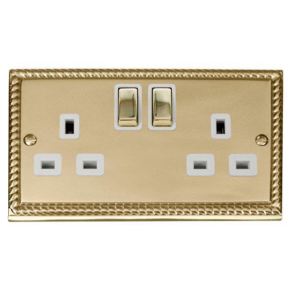 Click GCBR536WH Deco Georgian Style Ingot 2 Gang 13A 2 Pole Switched Socket - White Insert