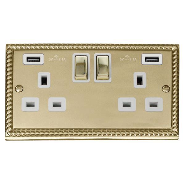 Click GCBR580WH Deco Georgian Style Ingot 2 Gang 13A 2x USB-A 4.2A Switched Socket - White Insert