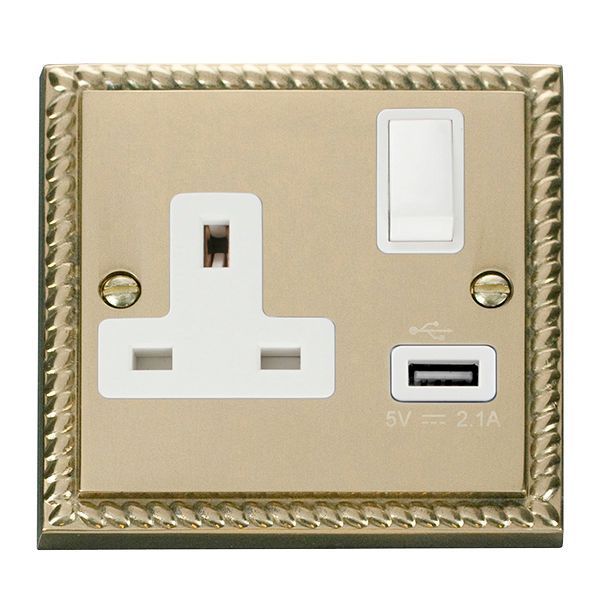 Click GCBR771WH Deco Georgian Style 1 Gang 13A 1x USB-A 2.1A Switched Socket - White Insert