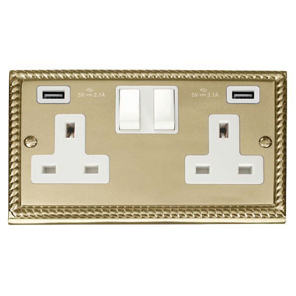 Click GCBR780WH Deco Georgian Style 2 Gang 13A 2x USB-A 4.2A Switched Socket - White Insert