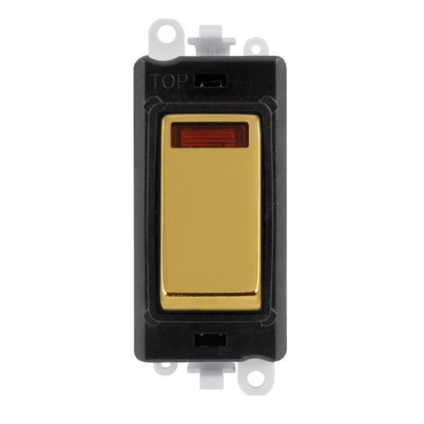 Click GM2018NBKBR GridPro Polished Brass 20AX 2 Pole Neon Switch Module - Black Insert