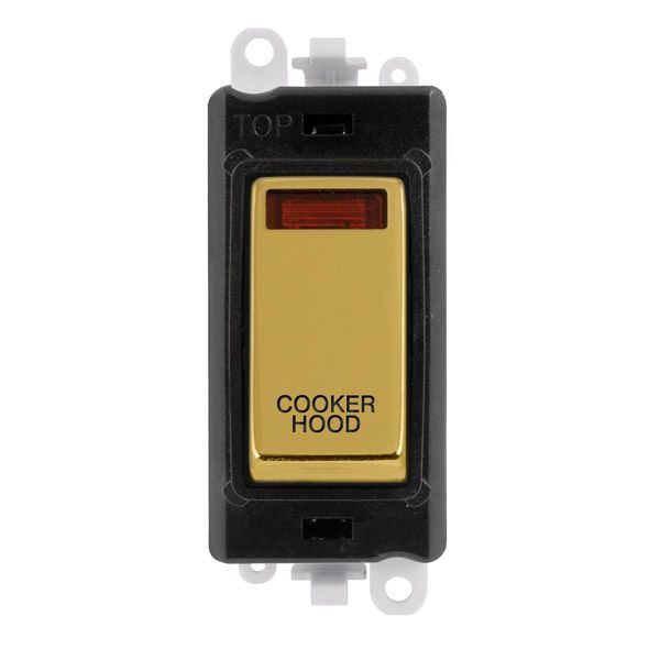 Click GM2018NBKBR-CH GridPro Polished Brass 20AX 2 Pole Neon COOKER HOOD Switch Module - Black Insert