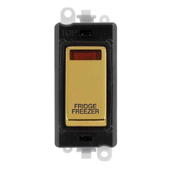 Click GM2018NBKBR-FF GridPro Polished Brass 20AX 2 Pole Neon FRIDGE FREEZER Switch Module - Black Insert