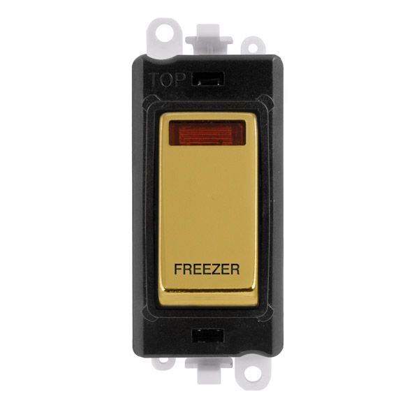 Click GM2018NBKBR-FZ GridPro Polished Brass 20AX 2 Pole Neon FREEZER Switch Module - Black Insert