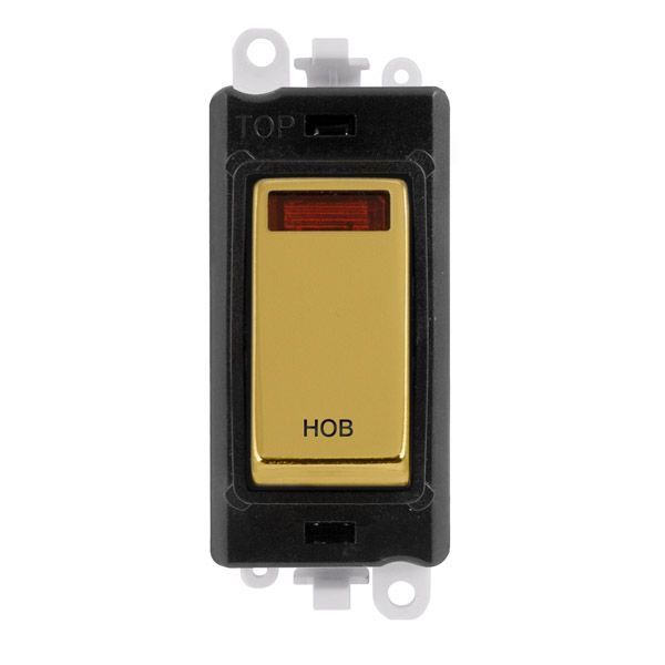 Click GM2018NBKBR-HB GridPro Polished Brass 20AX 2 Pole Neon HOB Switch Module - Black Insert