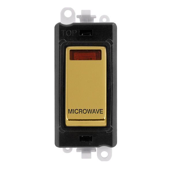Click GM2018NBKBR-MW GridPro Polished Brass 20AX 2 Pole Neon MICROWAVE Switch Module - Black Insert