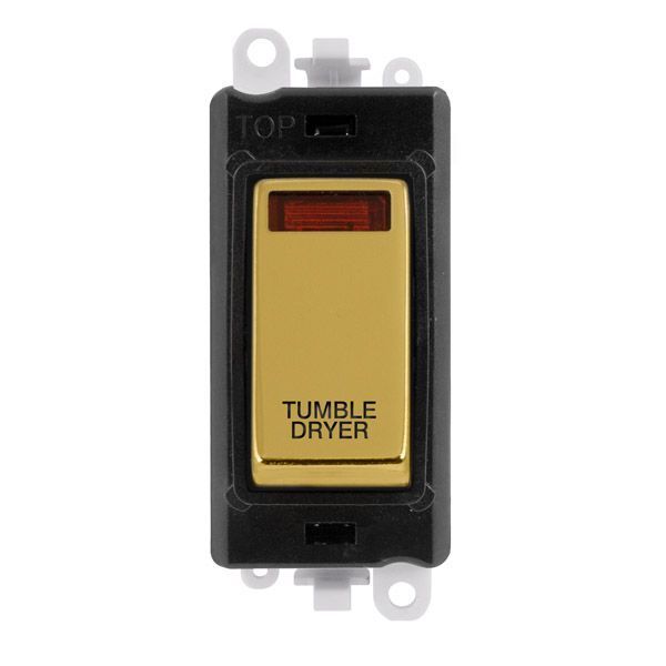 Click GM2018NBKBR-TD GridPro Polished Brass 20AX 2 Pole Neon TUMBLE DRYER Switch Module - Black Insert