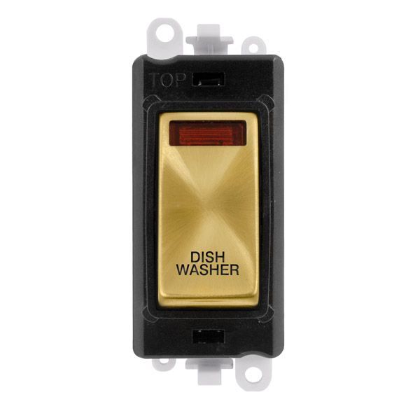 Click GM2018NBKSB-DW GridPro Satin Brass 20AX 2 Pole Neon DISHWASHER Switch Module - Black Insert