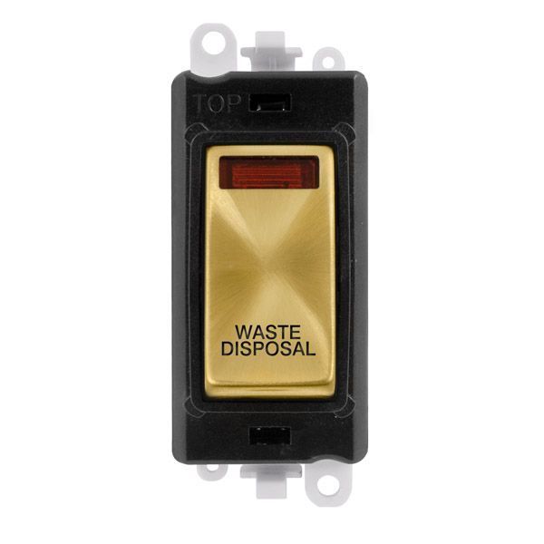 Click GM2018NBKSB-WD GridPro Satin Brass 20AX 2 Pole Neon WASTE DISPOSAL Switch Module - Black Insert