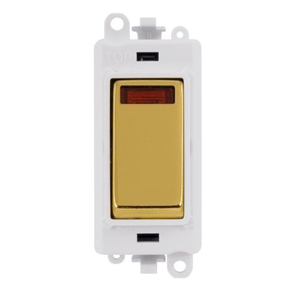 Click GM2018NPWBR GridPro Polished Brass 20AX 2 Pole Neon Switch Module - White Insert
