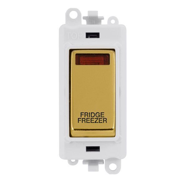 Click GM2018NPWBR-FF GridPro Polished Brass 20AX 2 Pole Neon FRIDGE FREEZER Switch Module - White Insert
