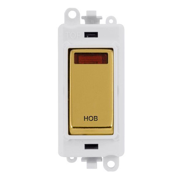 Click GM2018NPWBR-HB GridPro Polished Brass 20AX 2 Pole Neon HOB Switch Module - White Insert