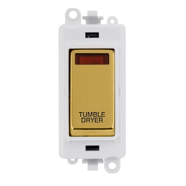 Click GM2018NPWBR-TD GridPro Polished Brass 20AX 2 Pole Neon TUMBLE DRYER Switch Module - White Insert