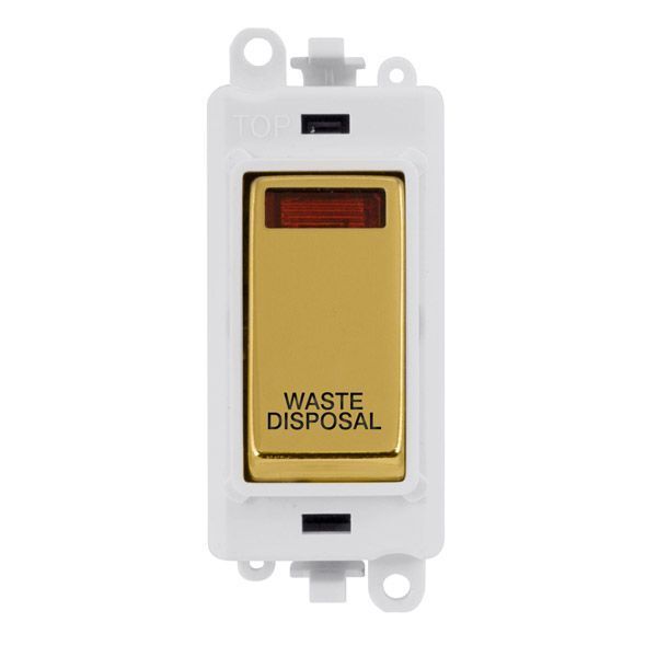 Click GM2018NPWBR-WD GridPro Polished Brass 20AX 2 Pole Neon WASTE DISPOSAL Switch Module - White Insert