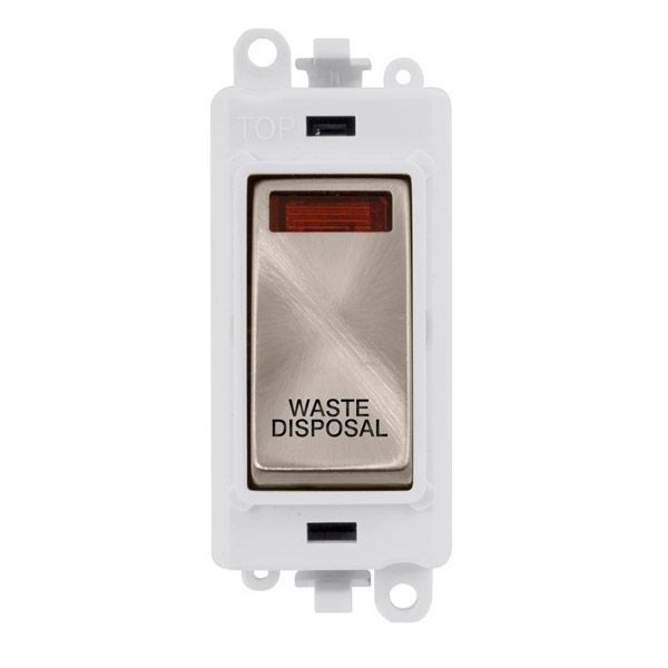 Click GM2018NPWBS-WD GridPro Brushed Steel 20AX 2 Pole Neon WASTE DISPOSAL Switch Module - White Insert