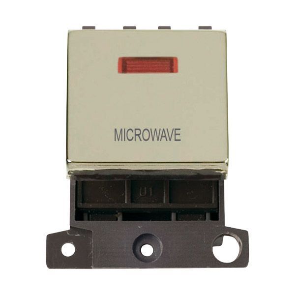 Click MD023BR-MW MiniGrid Polished Brass Ingot 20A Twin Width 2 Pole Neon MICROWAVE Switch Module