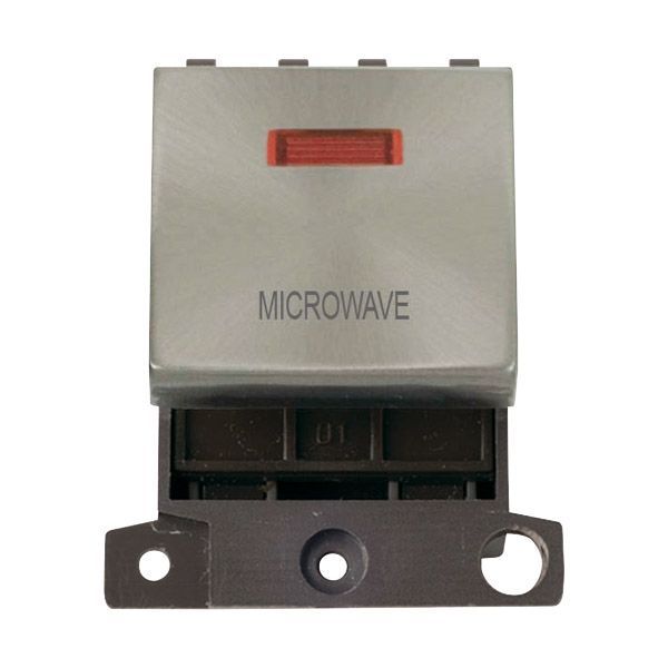 Click MD023BS-MW MiniGrid Brushed Steel Ingot 20A Twin Width 2 Pole Neon MICROWAVE Switch Module