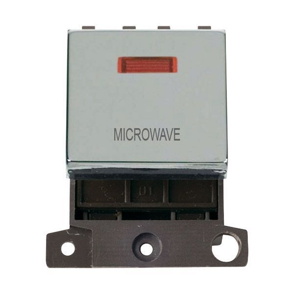 Click MD023CH-MW MiniGrid Polished Chrome Ingot 20A Twin Width 2 Pole Neon MICROWAVE Switch Module
