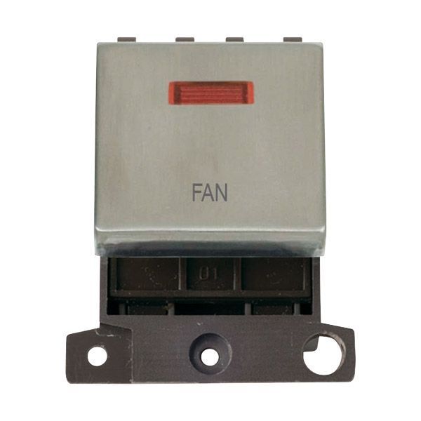 Click MD023SS-FN MiniGrid Stainless Steel Ingot 20A Twin Width 2 Pole Neon FAN Switch Module
