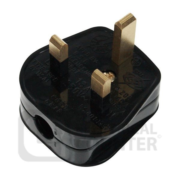 Black Fast-Fit Rewireable 13A Resilient Plug Top (3A Fused)