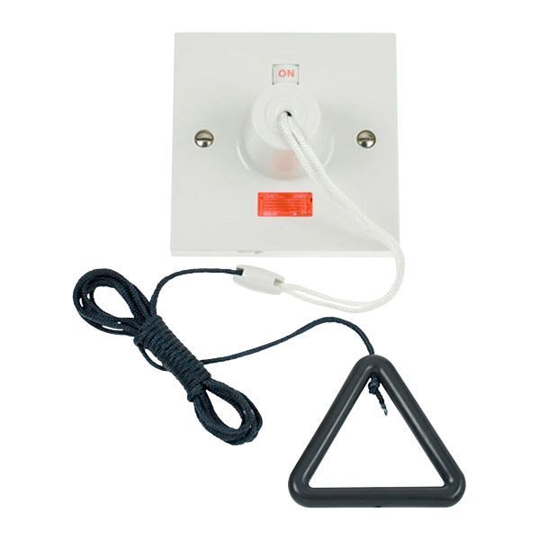 Click PRW211AG Mode Part M Polar White 50A Mechanical On-Off Neon 2 Pole Pull Cord Switch - Grey Cord and Bangles