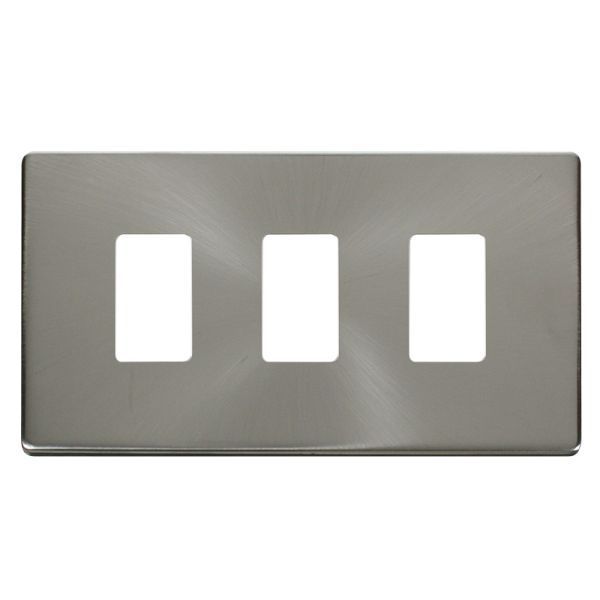 Click SCP20403BS GridPro Brushed Steel Screwless 3 Gang Definity Front Plate