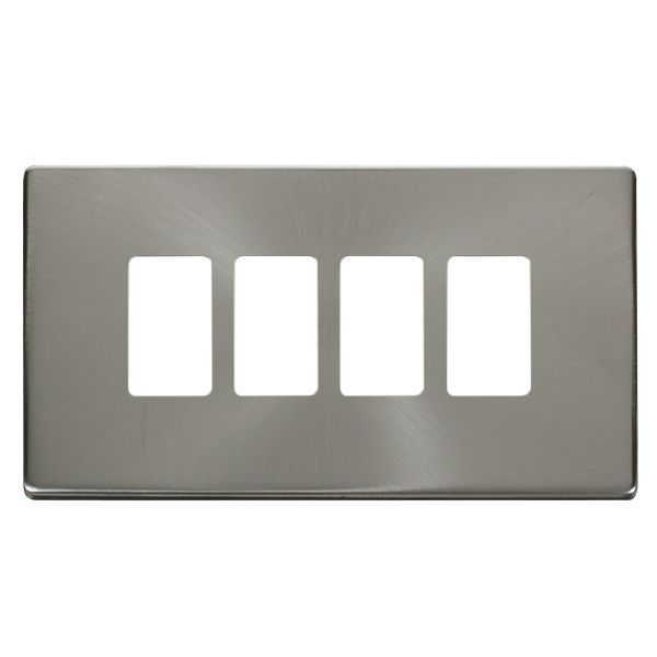 Click SCP20404BS GridPro Brushed Steel Screwless 4 Gang Definity Front Plate
