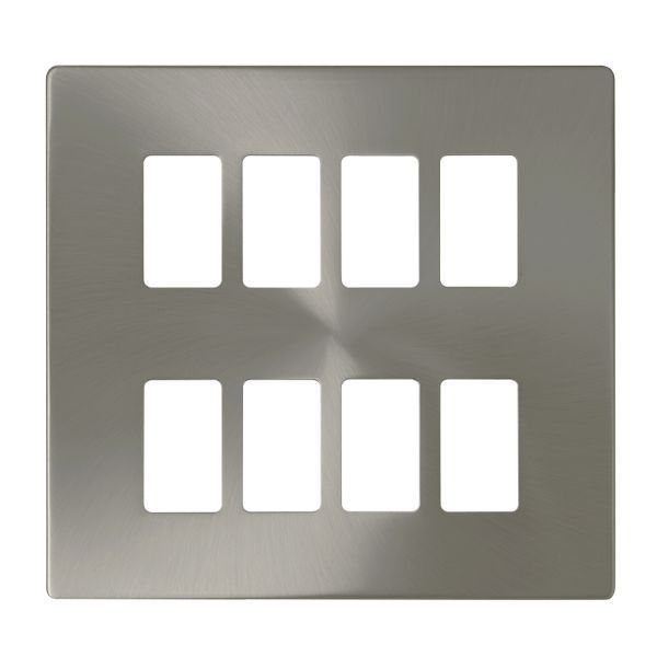 Click SCP20508BS GridPro Brushed Steel Screwless 8 Gang Definity Front Plate