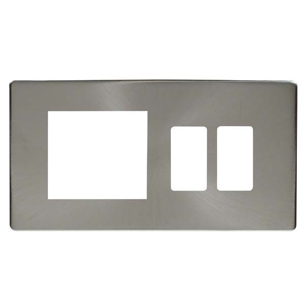 Click SCP31102BS GridPro Brushed Steel Screwless 2 Gang 2 Aperture Definity and New Media Combination Plate