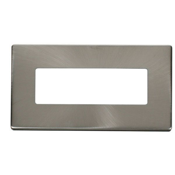 Click SCP426BS MiniGrid Brushed Steel Screwless 2 Gang 6 Inline Aperture Definity Unfurnished Front Plate