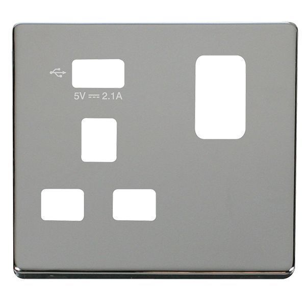 Click SCP471UCH Polished Chrome Definity Screwless 1 Gang 13A 1x USB-A Switched UK Socket Cover Plate