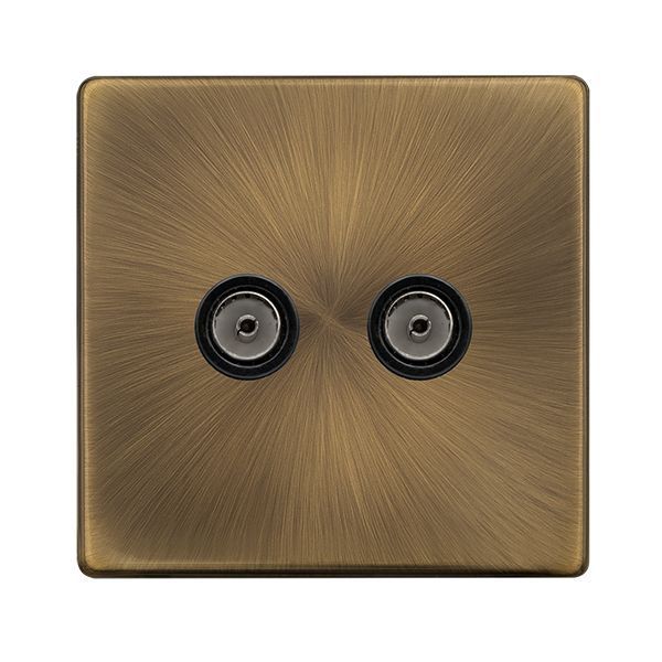 Click SFAB066BK Definity Complete Antique Brass Screwless 2 Gang Non-Isolated Coaxial Outlet