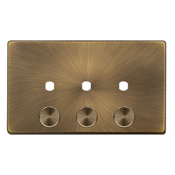 Click SFAB143PL Definity Complete Antique Brass Screwless 2 Gang 3 Aperture Unfurnished Dimmer Plate