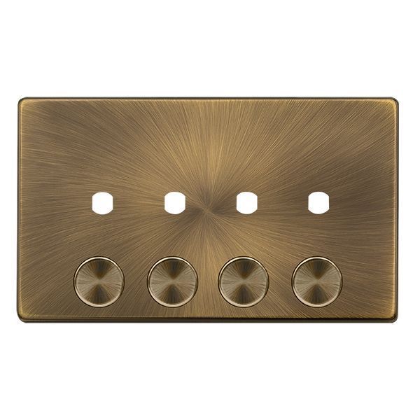 Click SFAB144PL Definity Complete Antique Brass Screwless 2 Gang 4 Aperture Unfurnished Dimmer Plate