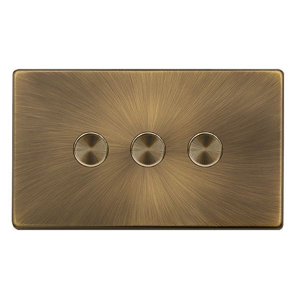 Click SFAB163 Definity Complete Antique Brass Screwless 3 Gang 100W 2 Way Trailing Edge Dimmer Switch