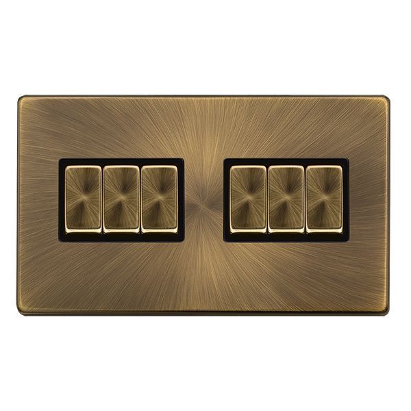 Click SFAB416BK Definity Complete Antique Brass Screwless 6 Gang 10AX 2 Way Plate Switch