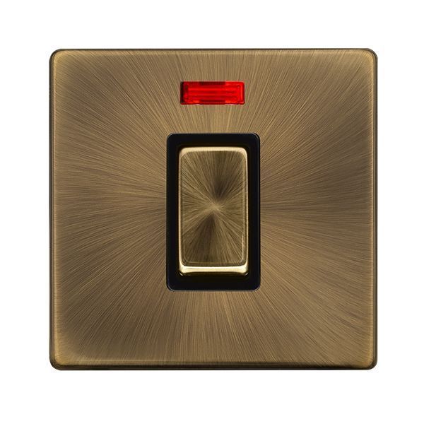 Click SFAB501BK Definity Complete Antique Brass Screwless 1 Gang 50A 2 Pole Neon Plate Switch
