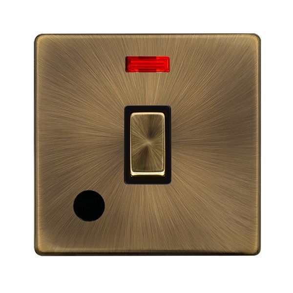 Click SFAB523BK Definity Complete Antique Brass Screwless 20A 2 Pole Flex Outlet Neon Plate Switch