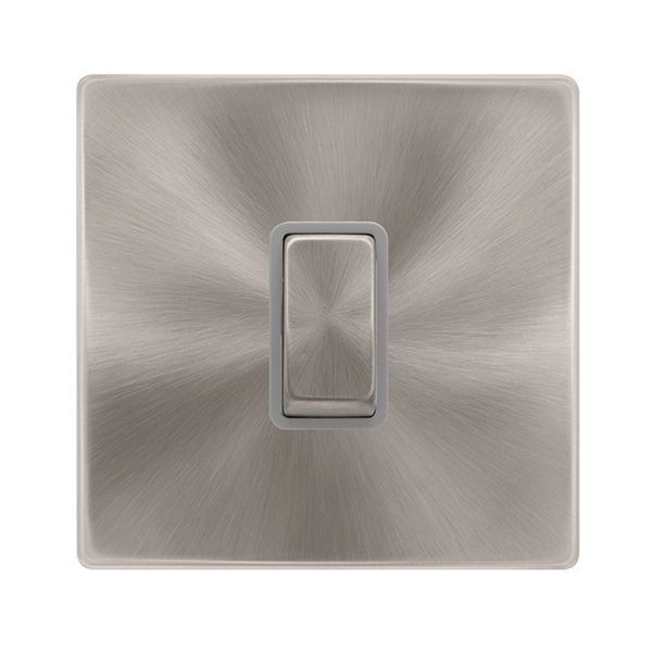 Click SFBS411GY Definity Complete Brushed Steel Screwless 1 Gang 10AX 2 Way Plate Switch - Grey Insert