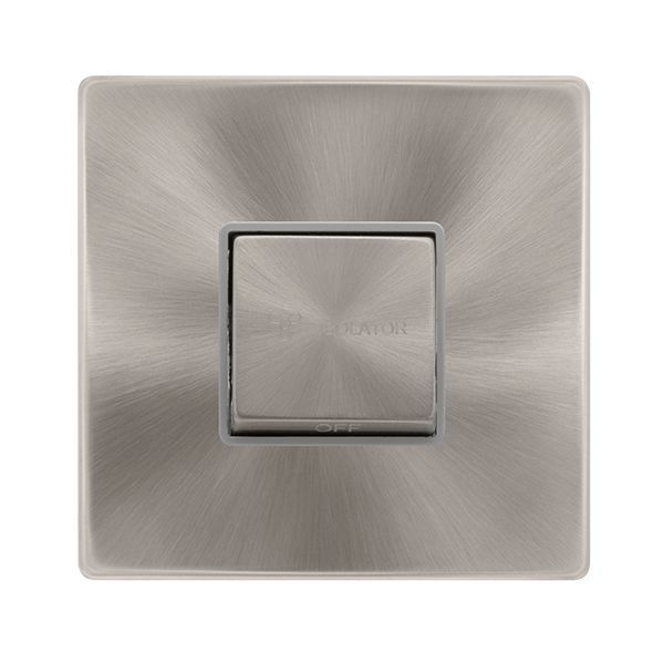 Click SFBS520GY Definity Complete Brushed Steel Screwless 1 Gang 10A 3 Pole Fan Isolation Plate Switch - Grey Insert