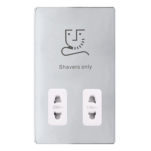 Click SFCH100PW Definity Complete Polished Chrome Screwless 115-230V Dual Voltage Shaver Socket - White Insert