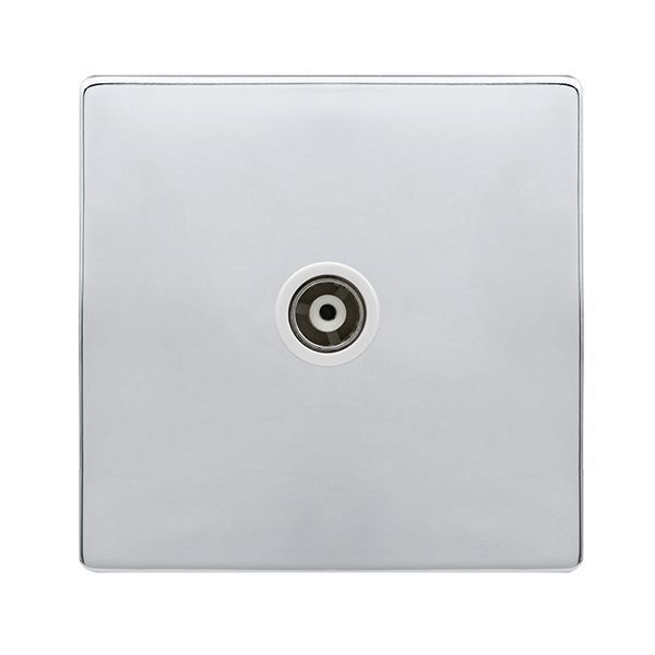 Click SFCH158PW Definity Complete Polished Chrome Screwless 1 Gang Isolated Coaxial Outlet - White Insert