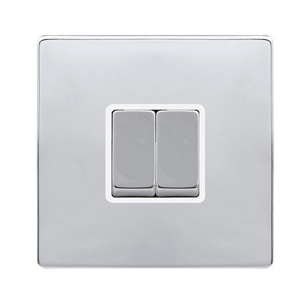 Click SFCH412PW Definity Complete Polished Chrome Screwless 2 Gang 10AX 2 Way Plate Switch - White Insert