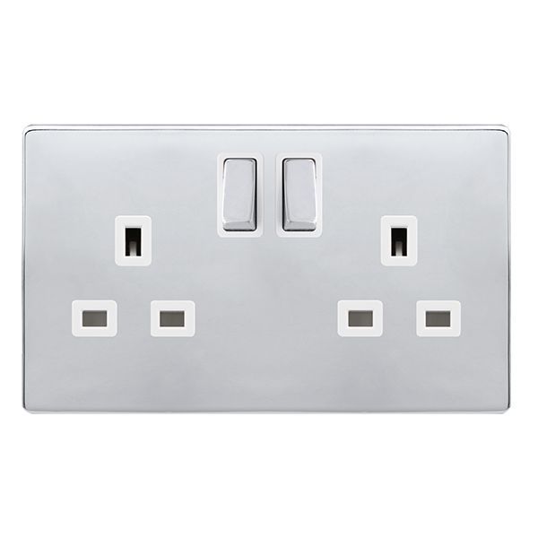 Click SFCH536PW Definity Complete Polished Chrome Screwless 2 Gang 13A 2 Pole Switched Socket - White Insert