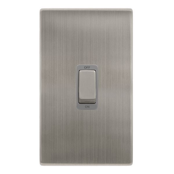 Click SFSS502GY Definity Complete Stainless Steel Screwless 2 Gang Vertical 50A 2 Pole Plate Switch - Grey Insert